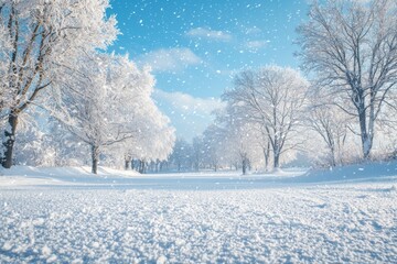 Winter season background with With Snow and Pine Trees