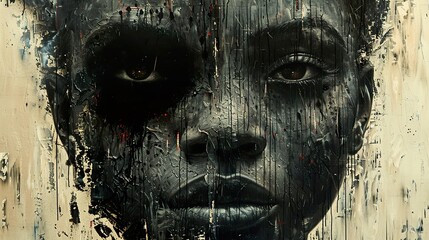 Intense Gaze: Black and White Abstract Portrait Painting