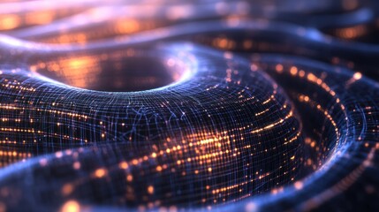 Quantum computing technology background, filled with quantum circuits, entangled particles, and abstract data grids, representing the complex, next-generation computing power of quantum technologies.