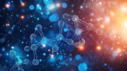 Science and technology background, combining DNA strands, chemical formulas, and digital interfaces, representing the intersection of science and modern technology.