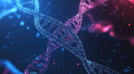 Science and technology background, combining DNA strands, chemical formulas, and digital interfaces, representing the intersection of science and modern technology.