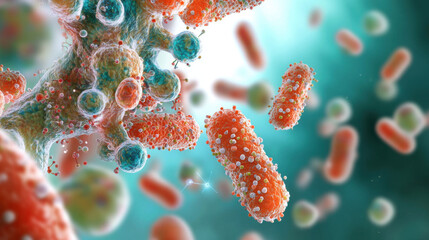 Bacteria cells microscopic 3D rendering