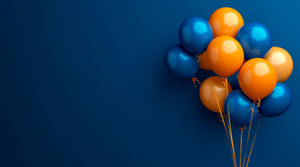 Celebration party banner with blue  and orange color balloons background.