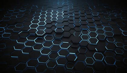 Fototapeta premium Futuristic dark grid with glowing hexagonal cells