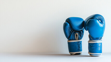 Blue boxing gloves on a simple backdrop ready for training or competition on Boxing Day