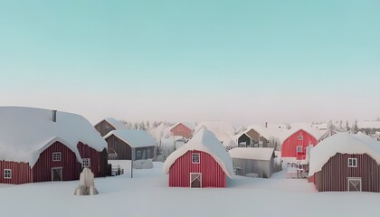 Abstract 3D cute Viking style village.