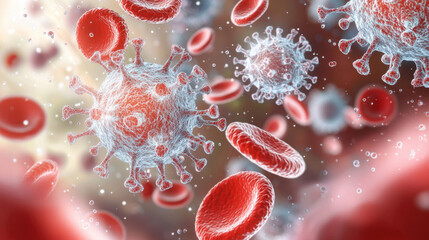 Virus in Bloodstream 3D Illustration