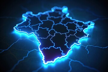 Neon Blue Burundi Map Borders Loop Background - Vibrant Tilt-Shift Photography Effect