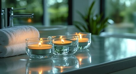 Aromatherapy candles glowing softly