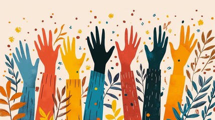 Colorful Raised Hands Celebrating Unity and Diversity