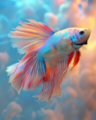 Fototapeta premium A vibrant fish with long, flowing fins. AI.