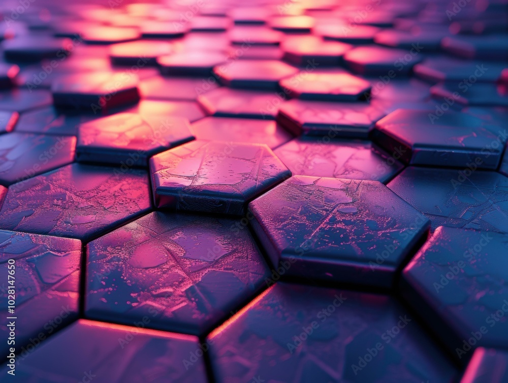 Poster abstract hexagonal pattern in neon light. ai.