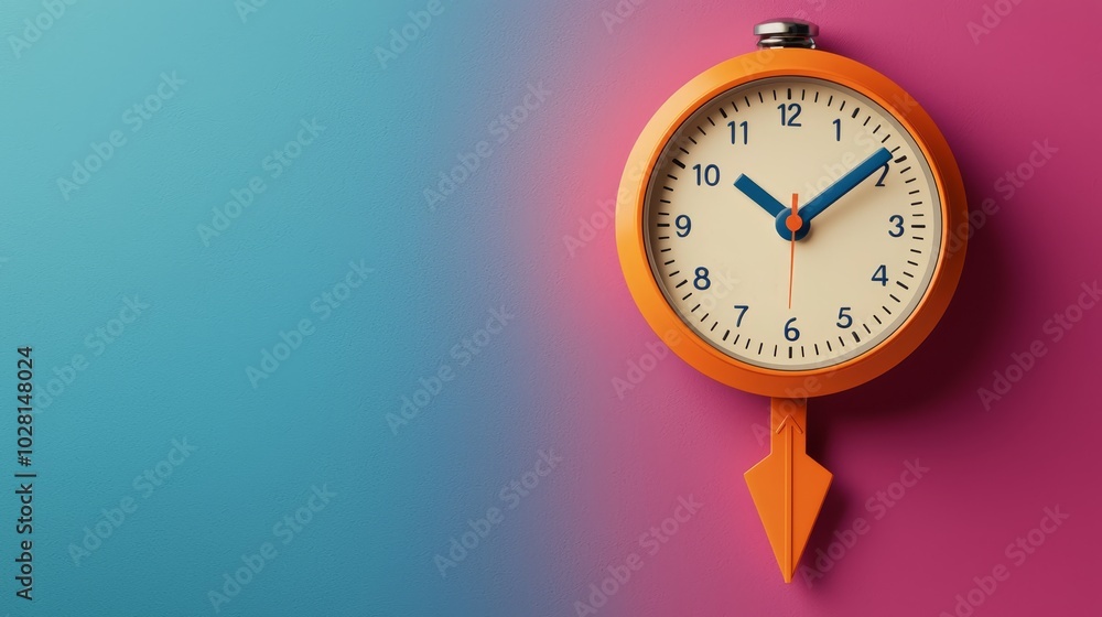 Poster simple clock icon with arrow design on color background