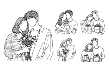 Stylish line art of a couple in a sweet embrace