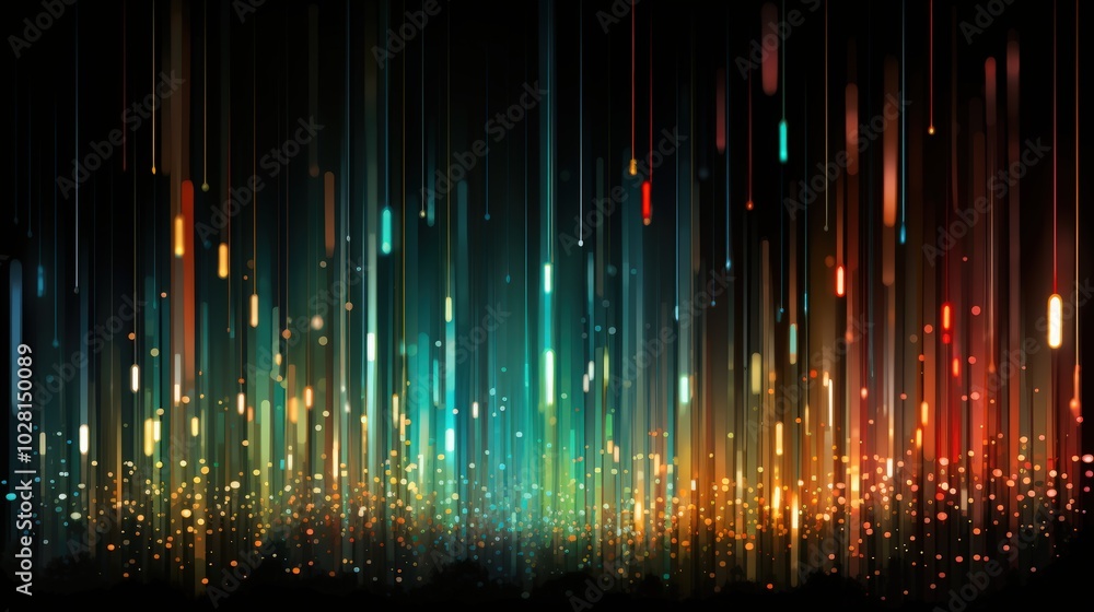 Poster a vibrant abstract background with luminescent highlights and glittering reflections on a dark backd