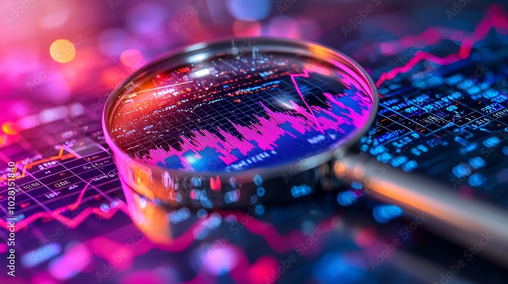 Poster magnifying glass over graph data visualization