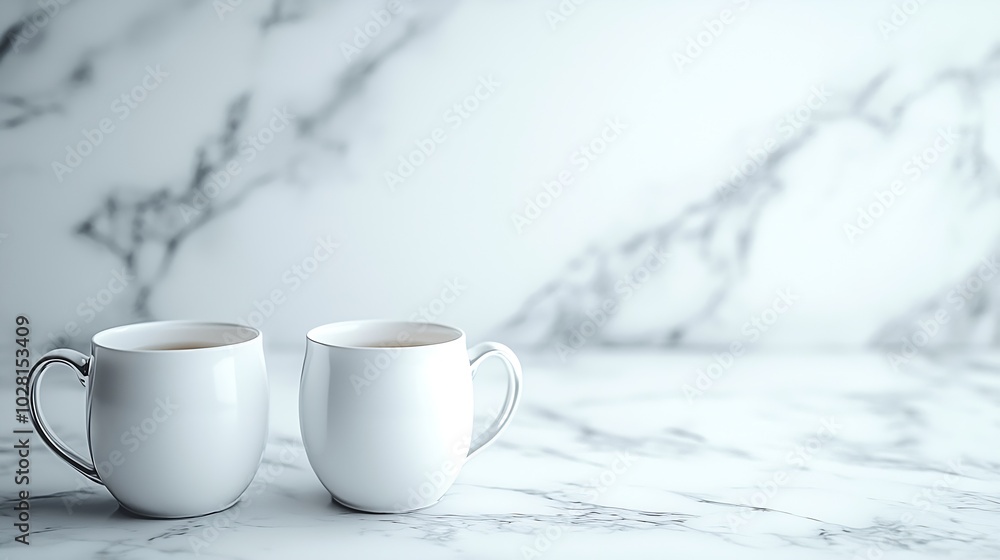 Poster tea in mugs with teapot on marble background close up : generative ai
