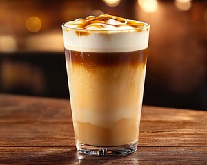 Artistic Shot of Tall Glass of Caramel Beverage