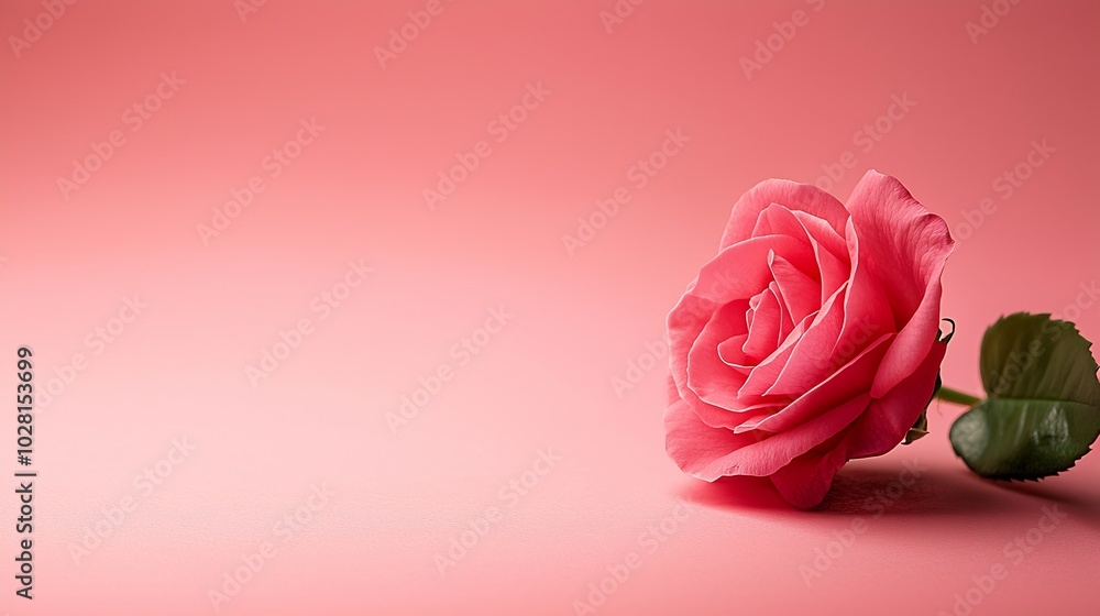 Poster rose flower on pink background close up copy space : generative ai