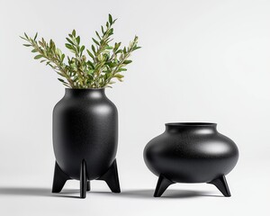 Elegant Black Metal Vessels Inspired by Art Deco Design