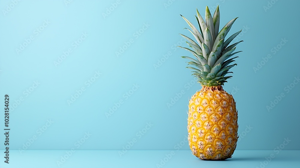 Poster fresh pineapple in blue background top view copy space : generative ai