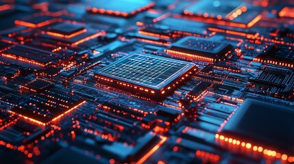 Obraz premium Glowing circuit board with microchips