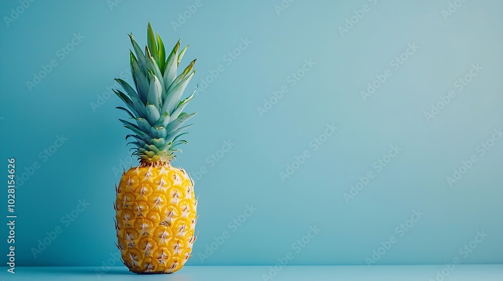 Poster fresh pineapple in blue background top view copy space : generative ai