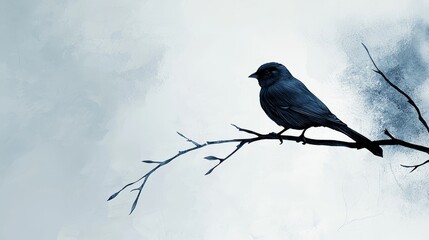 Fototapeta premium Minimalist Bird Perched on a Branch in Soft Surroundings