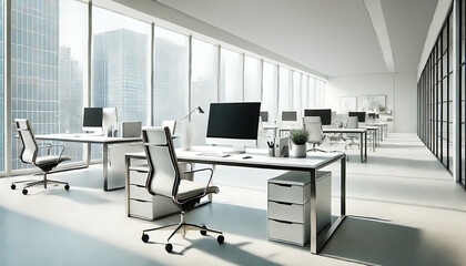 白いオフィスデスクとパソコンモニター1