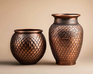 Rustic Copper Vessels with Intricate Designs