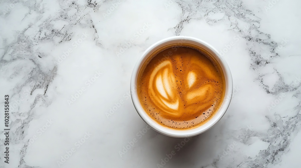 Poster coffee espresso in white cup of marble table background copy space top view : generative ai
