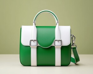 Stylish Green and White Leather Handbag Design