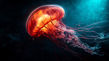 Obraz premium Majestic Jellyfish Floating in an Underwater Paradise of Light