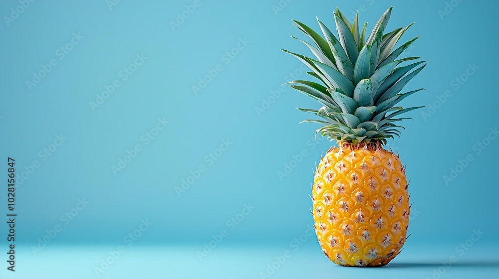 Poster fresh pineapple in blue background top view copy space : generative ai