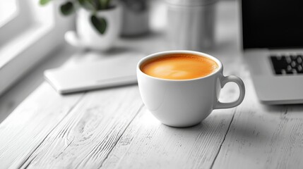 Minimalist Coffee Cup on Office Desk