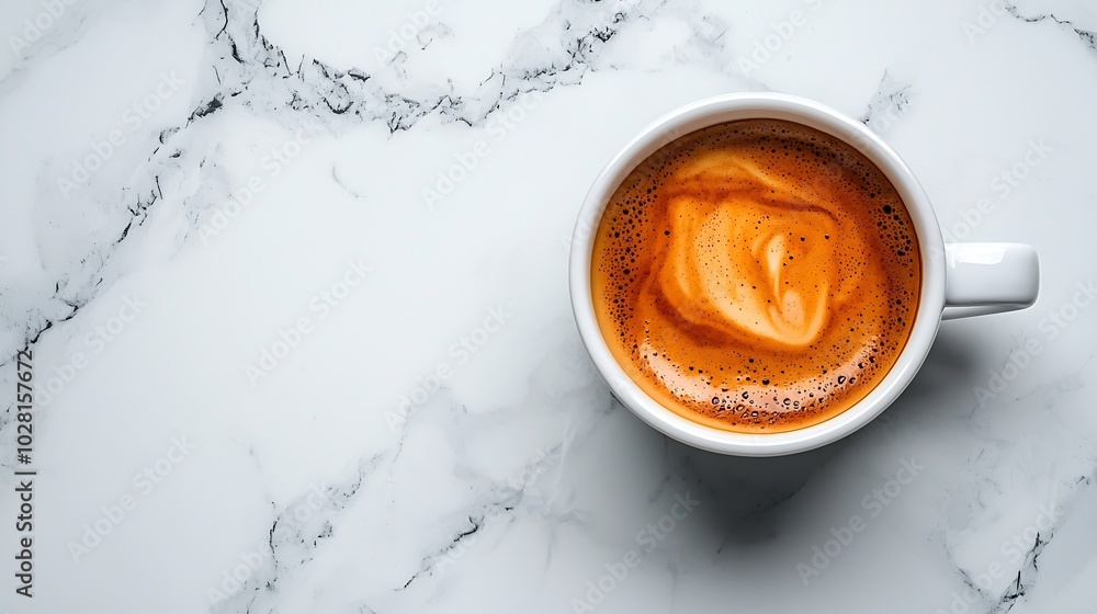 Poster coffee espresso in white cup of marble table background top view : generative ai