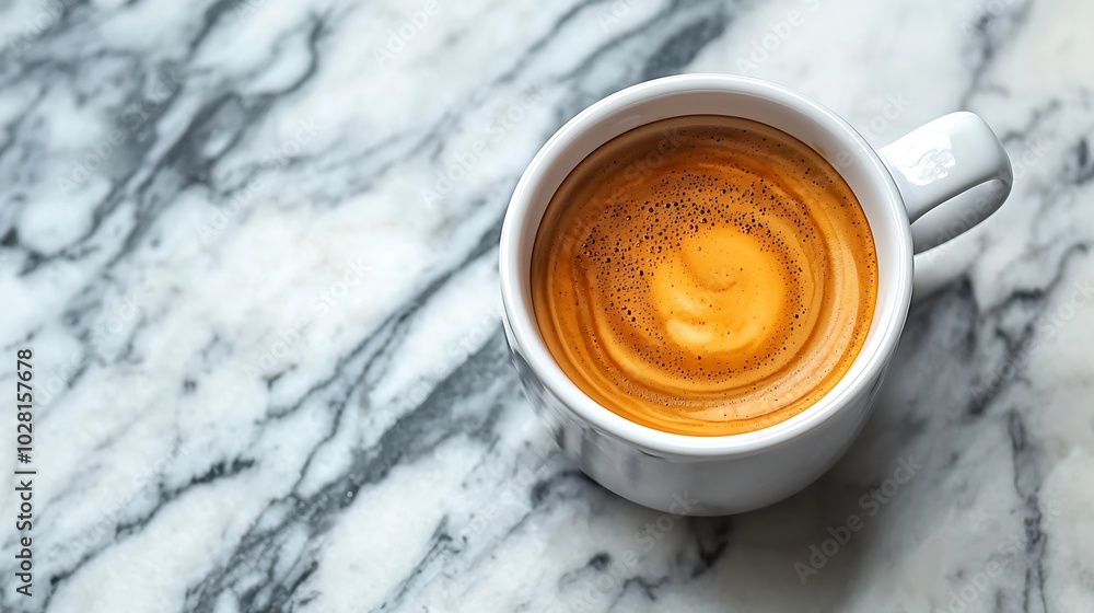 Poster coffee espresso in white cup marble background copy space top view : generative ai