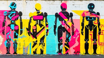 Colorful Robot Graffiti Wall Art