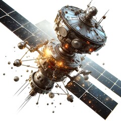 Space satellite communication. 3d render sputnik illustration. Satelite isolated on white background.