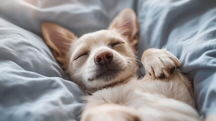 Peaceful Pet Sleeping in Soft Blanket