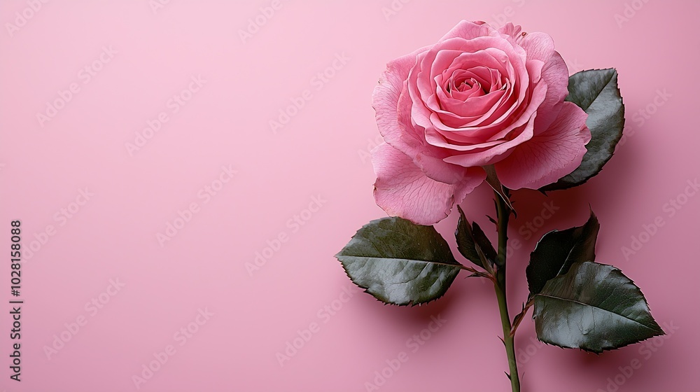 Poster rose flower on pink background close up copy space : generative ai