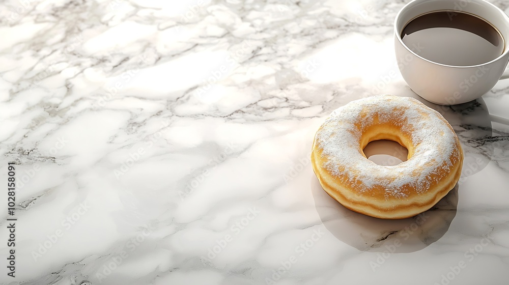 Poster coffee espresso with donut marble background close up top view : generative ai