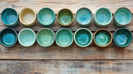 Colorful Ceramic Bowls on Wooden Table
