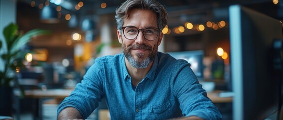 Fototapeta premium Relaxed man smiling in a casual setting.