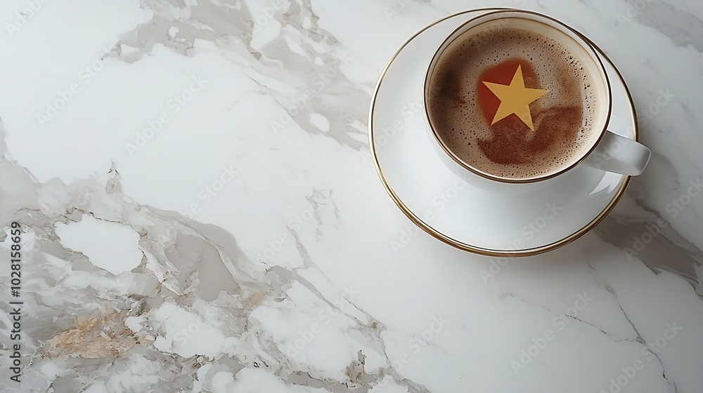 Poster coffee with vietnamese flag on marble table copy space top view : generative ai