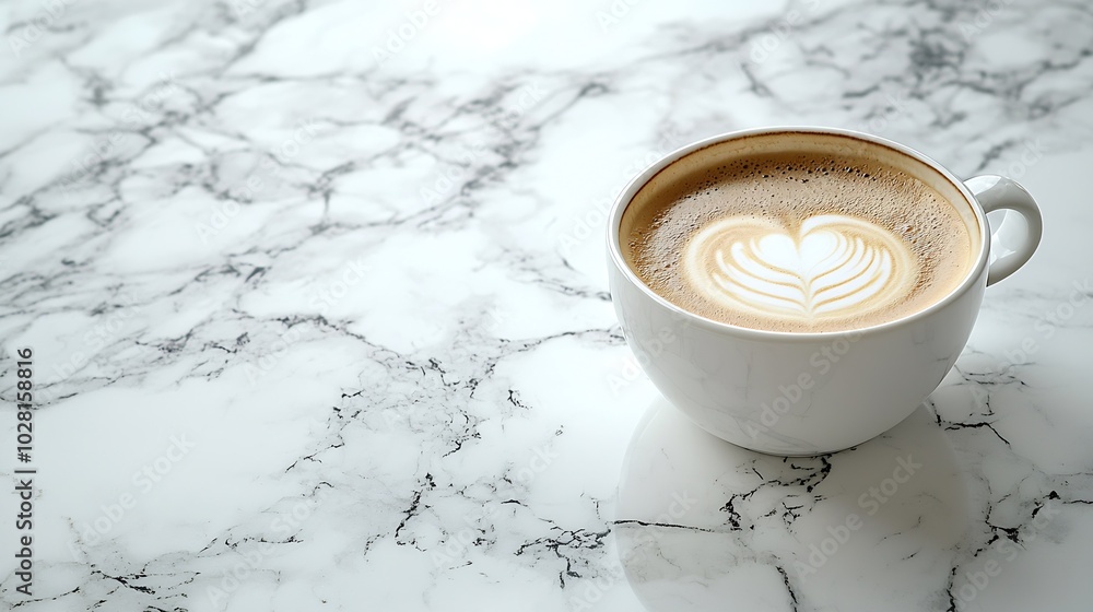 Poster coffee espresso in white cup of marble table background close up : generative ai