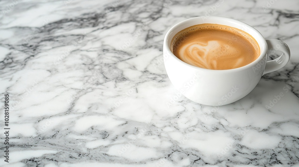 Aufkleber coffee espresso in white cup of marble table background copy space close up : generative ai