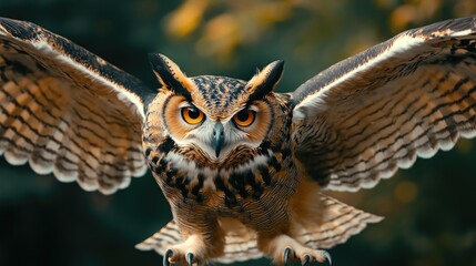Obraz premium Majestic Owl in Mid-Flight with Wings Spread Wide