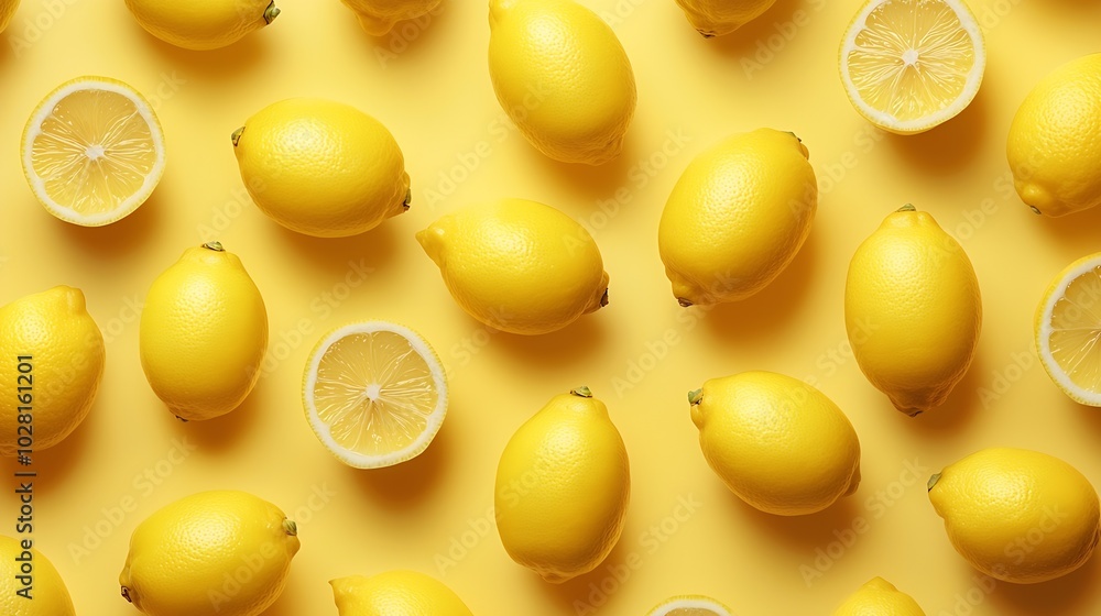 Aufkleber Fresh lemons pattern background Copy space Top view : Generative AI