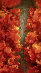 Abstract oil painting in reds and yellows